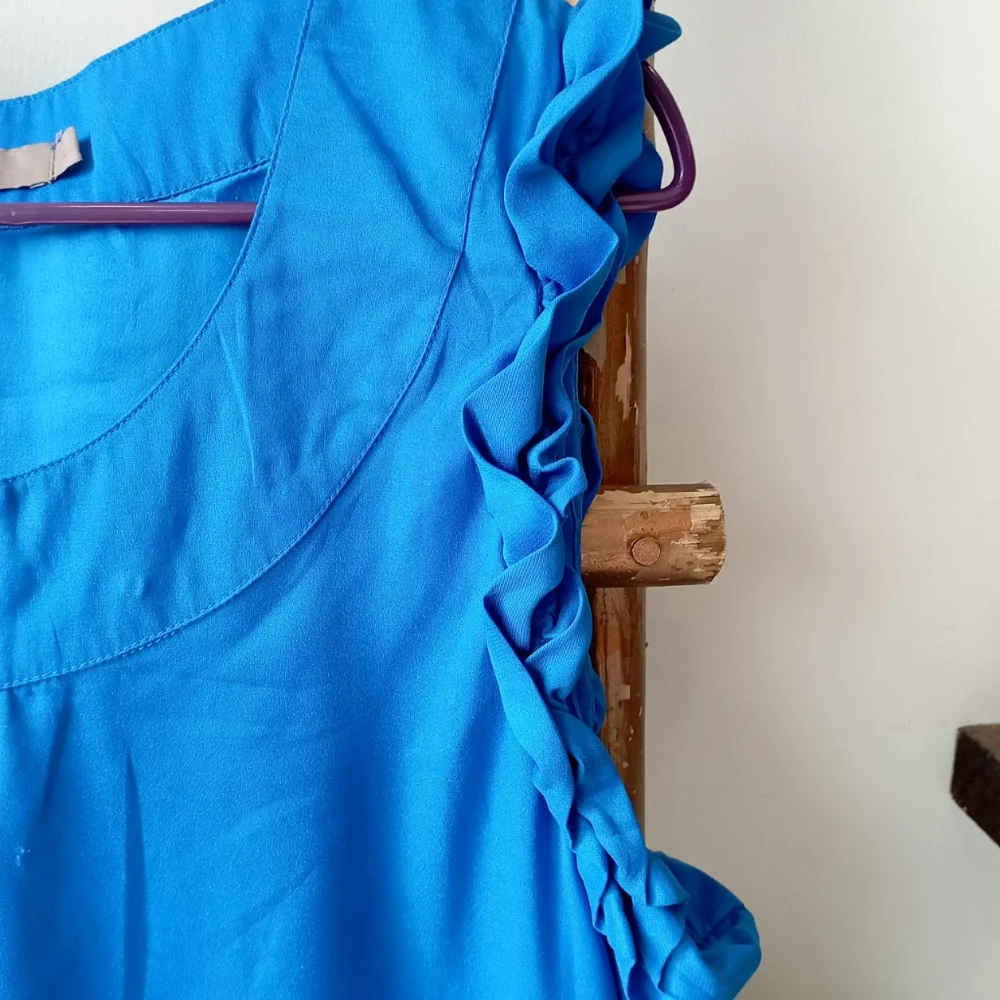French Cobalt Neon Blue Frill Dress/ Long Top - Picture 11 of 14